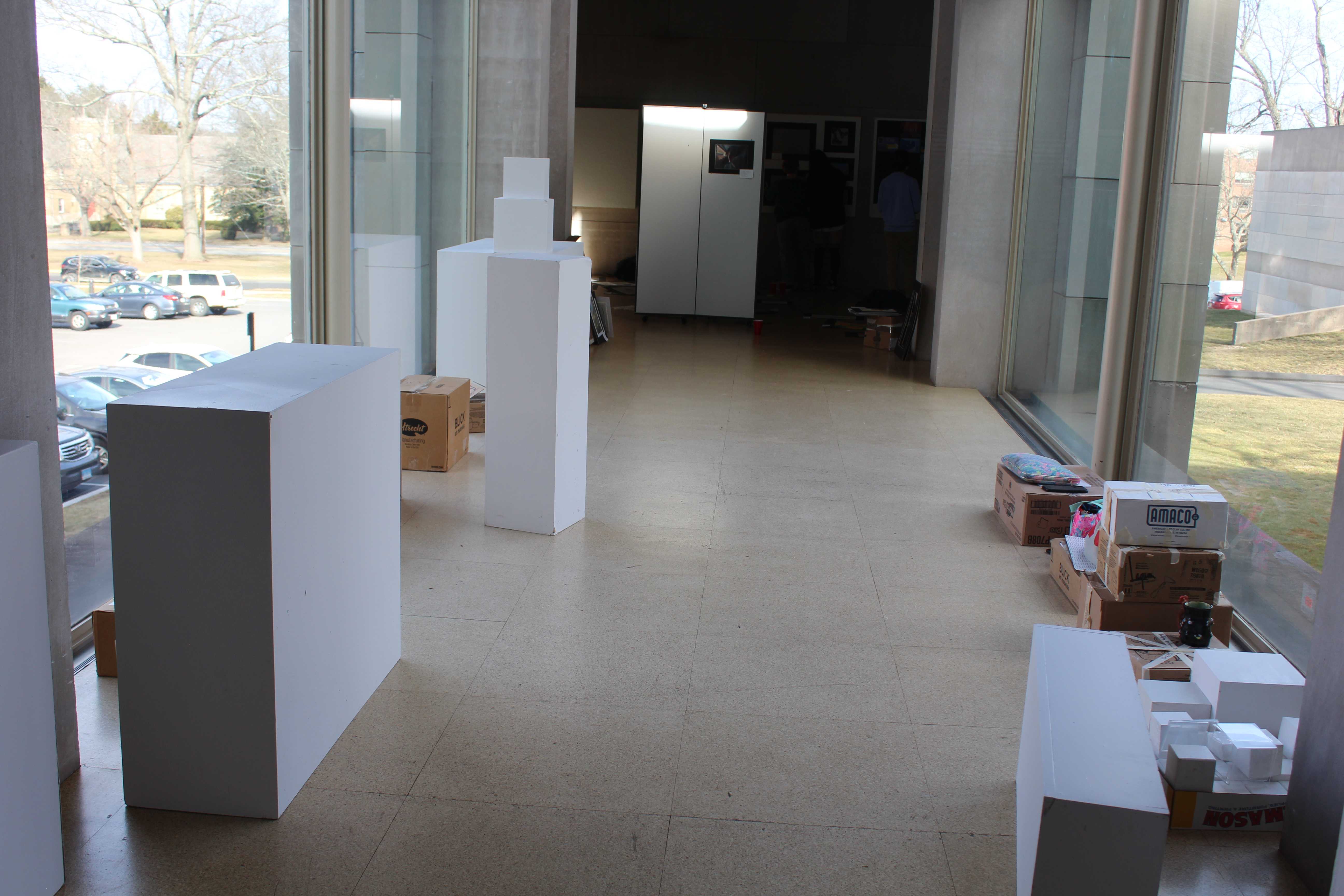 Setup continues for the upcoming art show